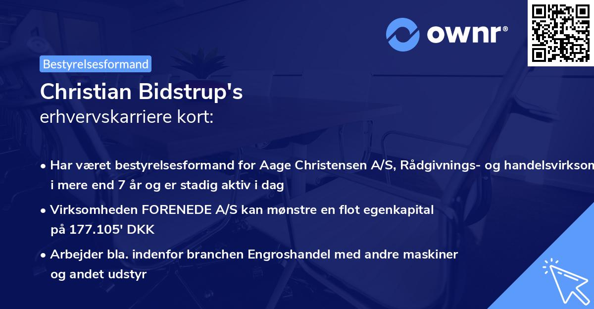 Christian Bidstrup's erhvervskarriere kort