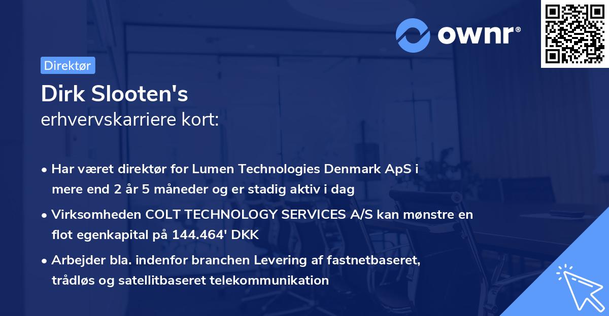 Dirk Slooten's erhvervskarriere kort