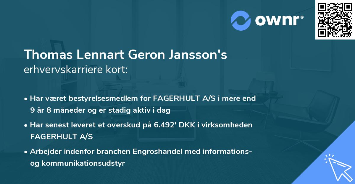 Thomas Lennart Geron Jansson's erhvervskarriere kort