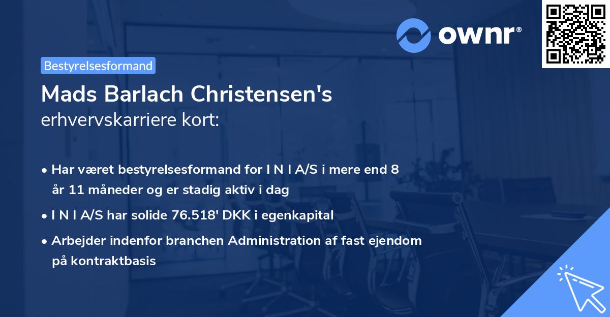 Mads Barlach Christensen's erhvervskarriere kort