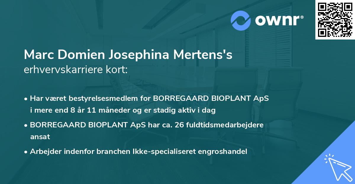 Marc Domien Josephina Mertens's erhvervskarriere kort