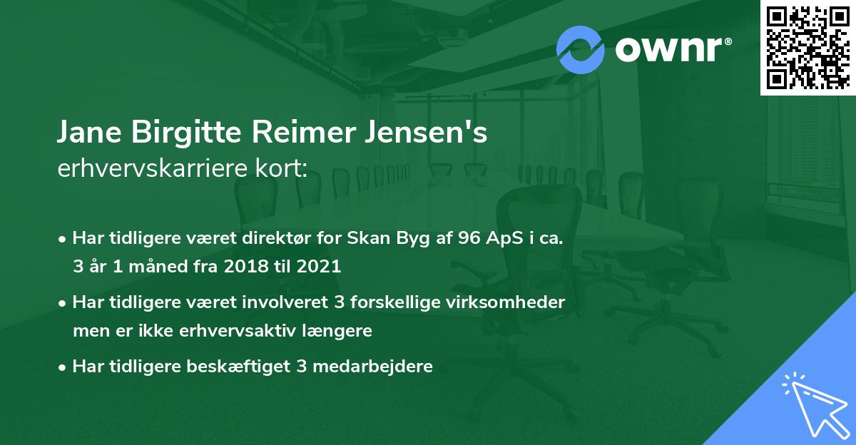 Jane Birgitte Reimer Jensen's erhvervskarriere kort