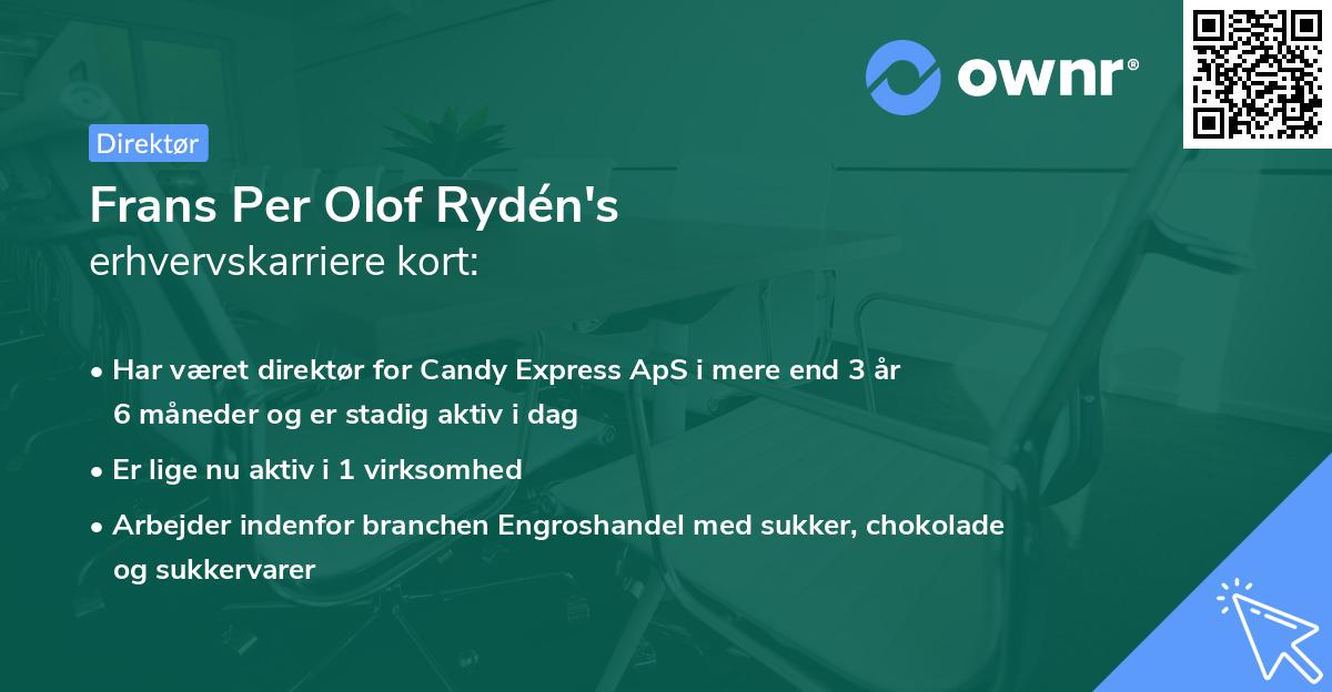 Frans Per Olof Rydén's erhvervskarriere kort