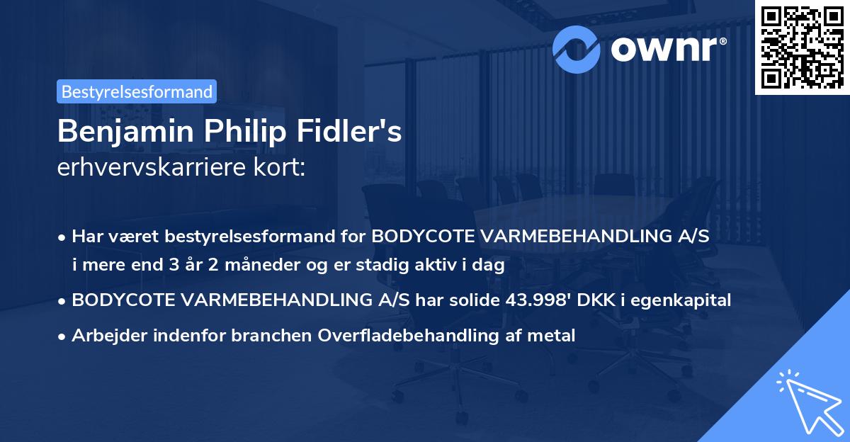 Benjamin Philip Fidler's erhvervskarriere kort