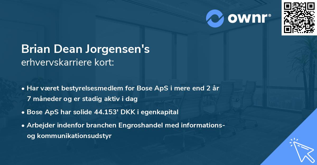 Brian Dean Jorgensen's erhvervskarriere kort