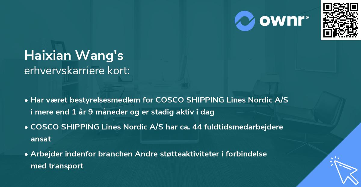 Haixian Wang's erhvervskarriere kort