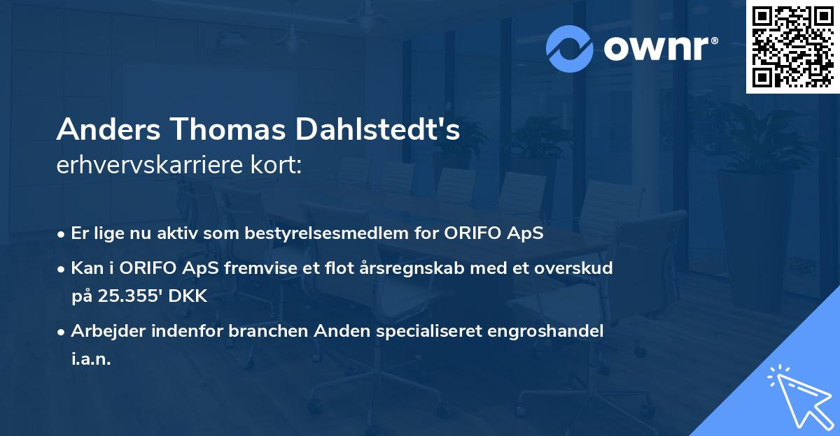 Anders Thomas Dahlstedt's erhvervskarriere kort