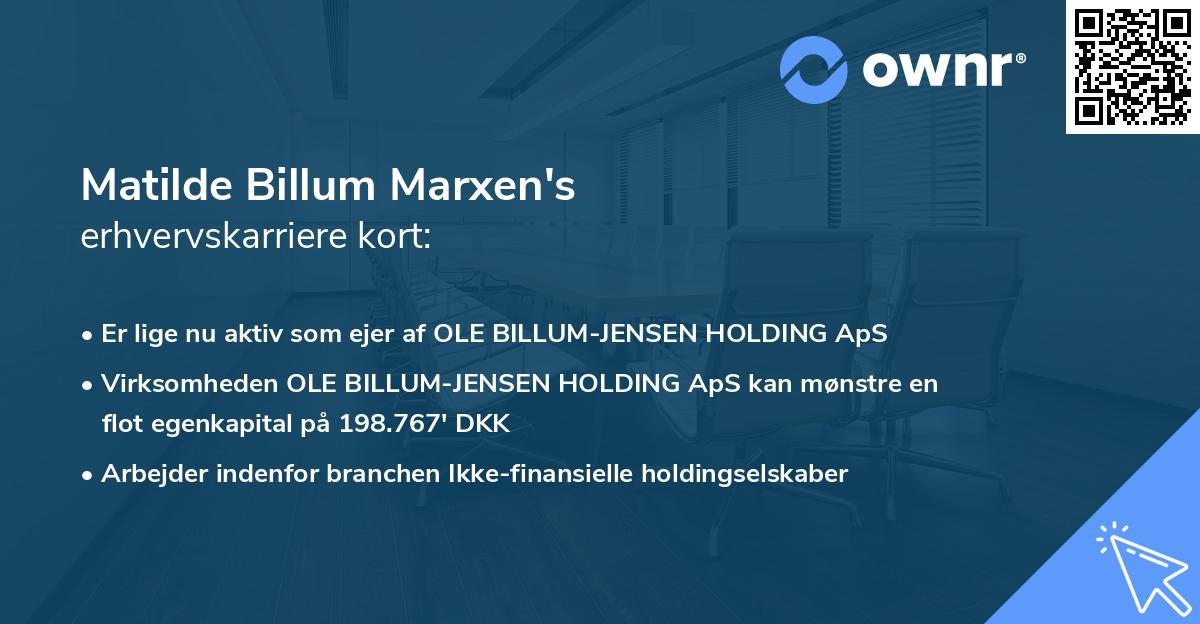 Matilde Billum Marxen's erhvervskarriere kort