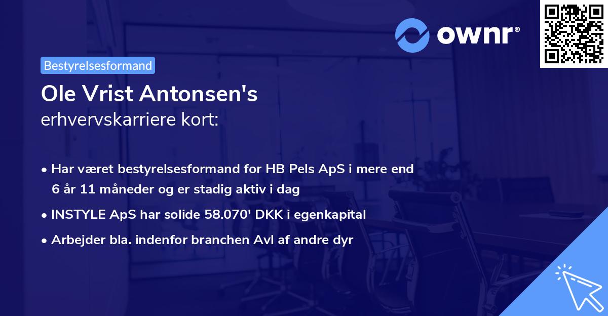 Ole Vrist Antonsen's erhvervskarriere kort