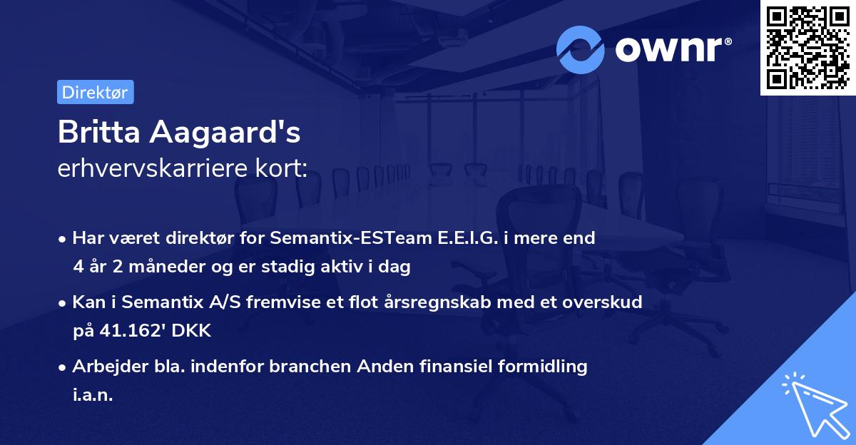 Britta Aagaard's erhvervskarriere kort