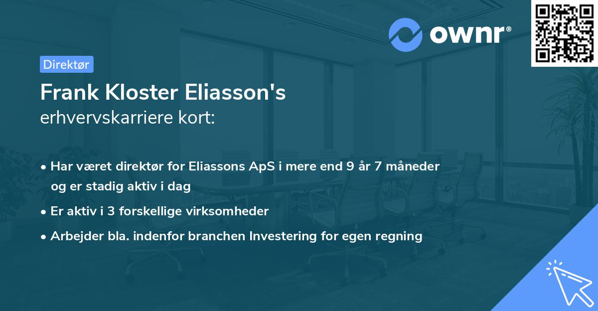 Frank Kloster Eliasson's erhvervskarriere kort