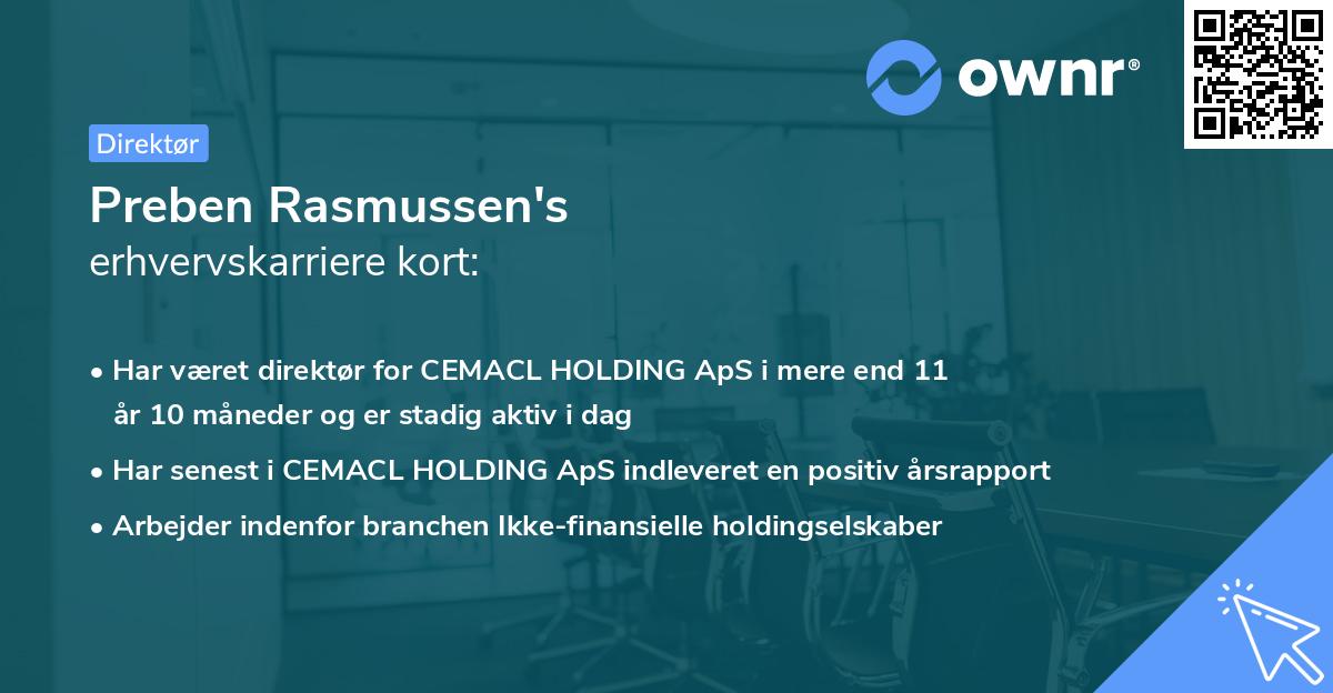 Preben Rasmussen's erhvervskarriere kort