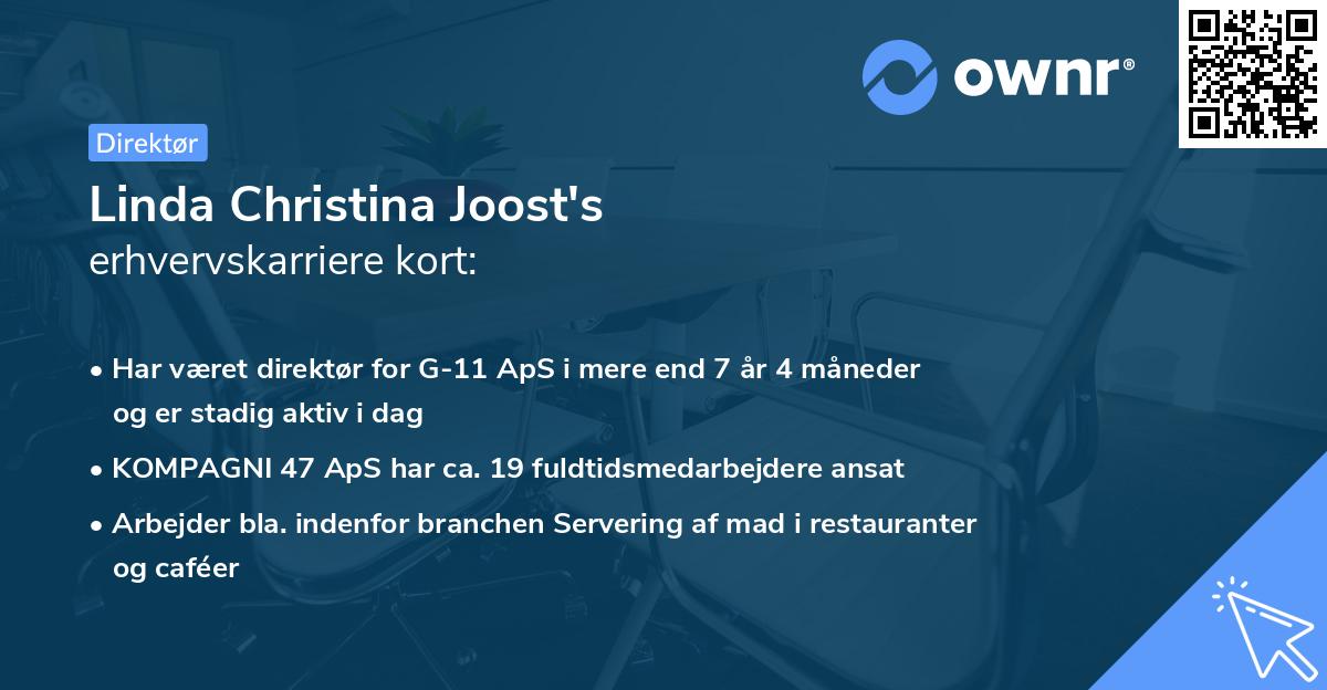 Linda Christina Joost's erhvervskarriere kort