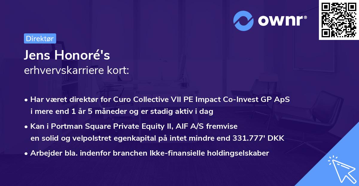 Jens Honoré's erhvervskarriere kort