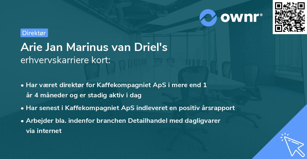 Arie Jan Marinus van Driel's erhvervskarriere kort