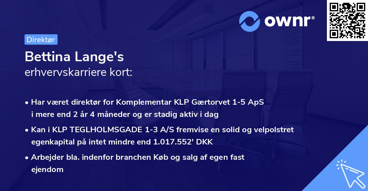Bettina Lange's erhvervskarriere kort
