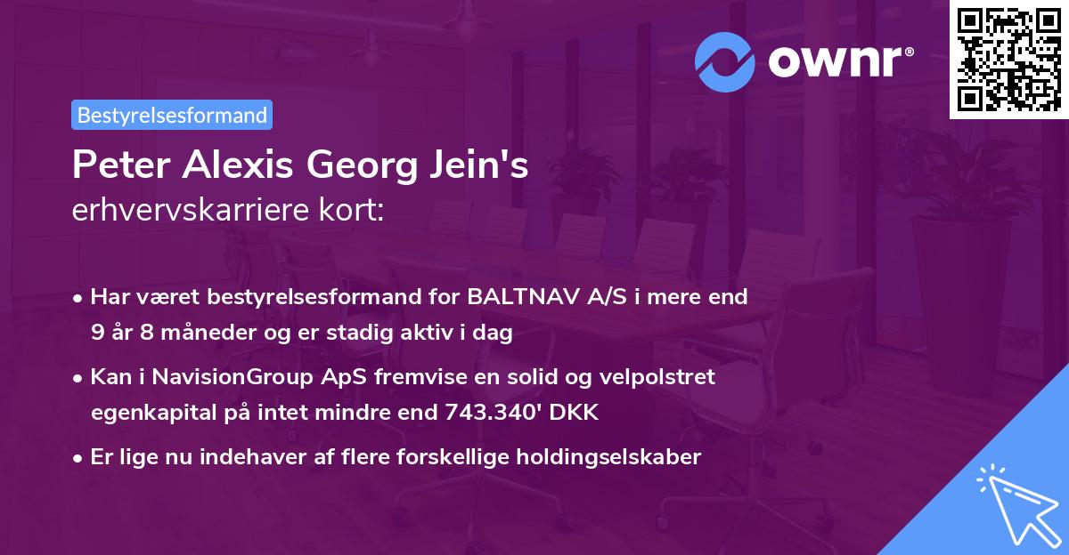 Peter Alexis Georg Jein's erhvervskarriere kort