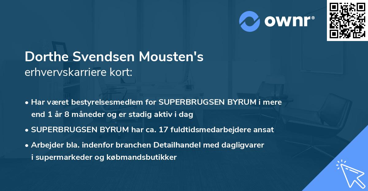 Dorthe Svendsen Mousten's erhvervskarriere kort