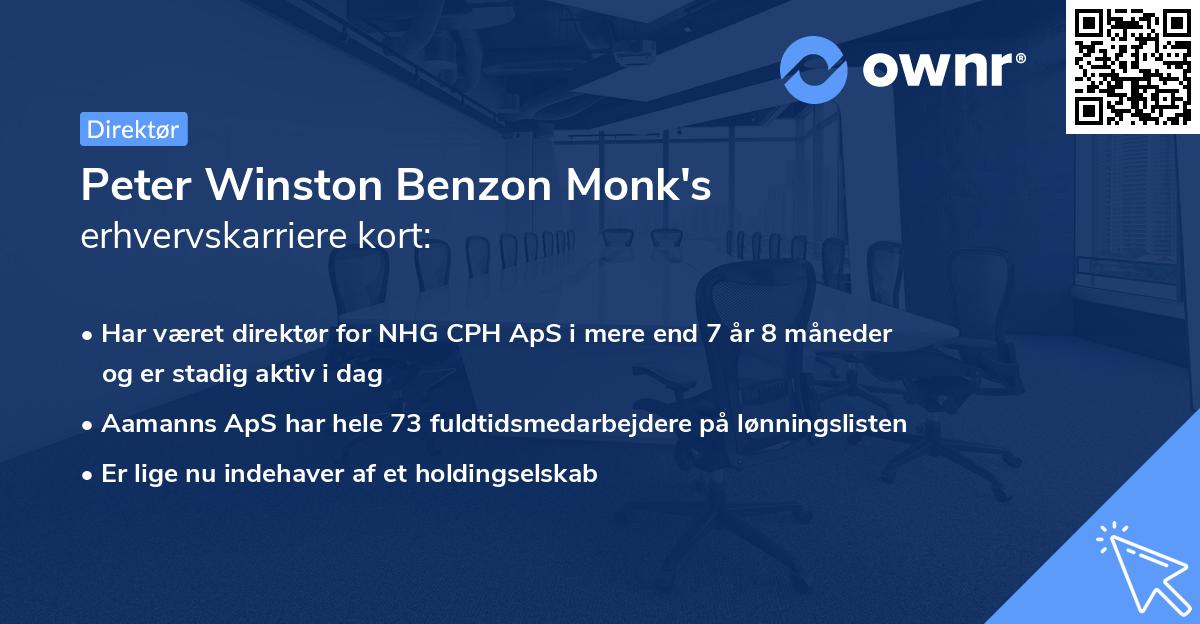 Peter Winston Benzon Monk's erhvervskarriere kort