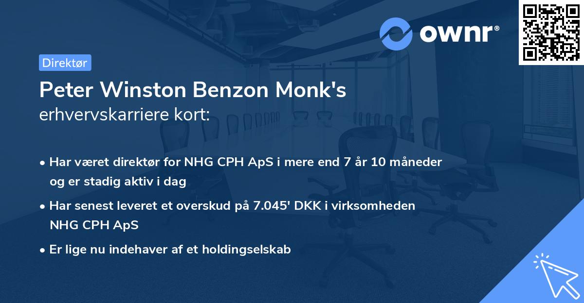 Peter Winston Benzon Monk's erhvervskarriere kort