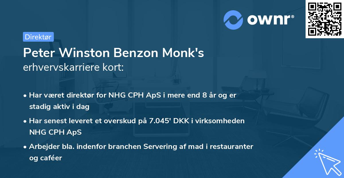 Peter Winston Benzon Monk's erhvervskarriere kort