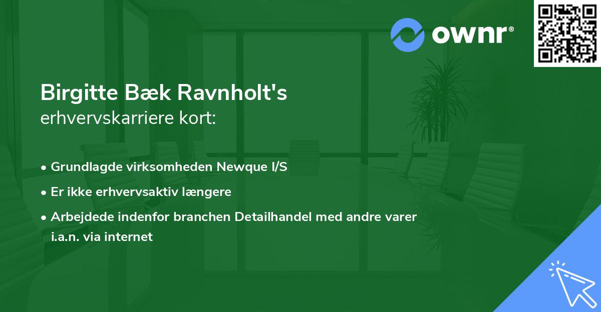Birgitte Bæk Ravnholt's erhvervskarriere kort