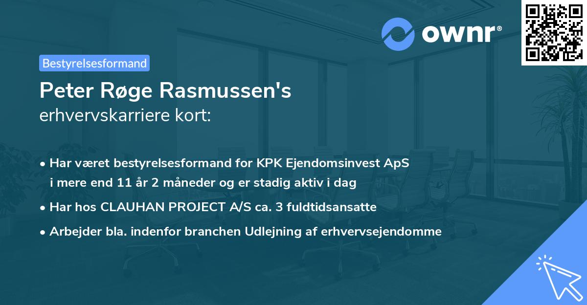 Peter Røge Rasmussen's erhvervskarriere kort