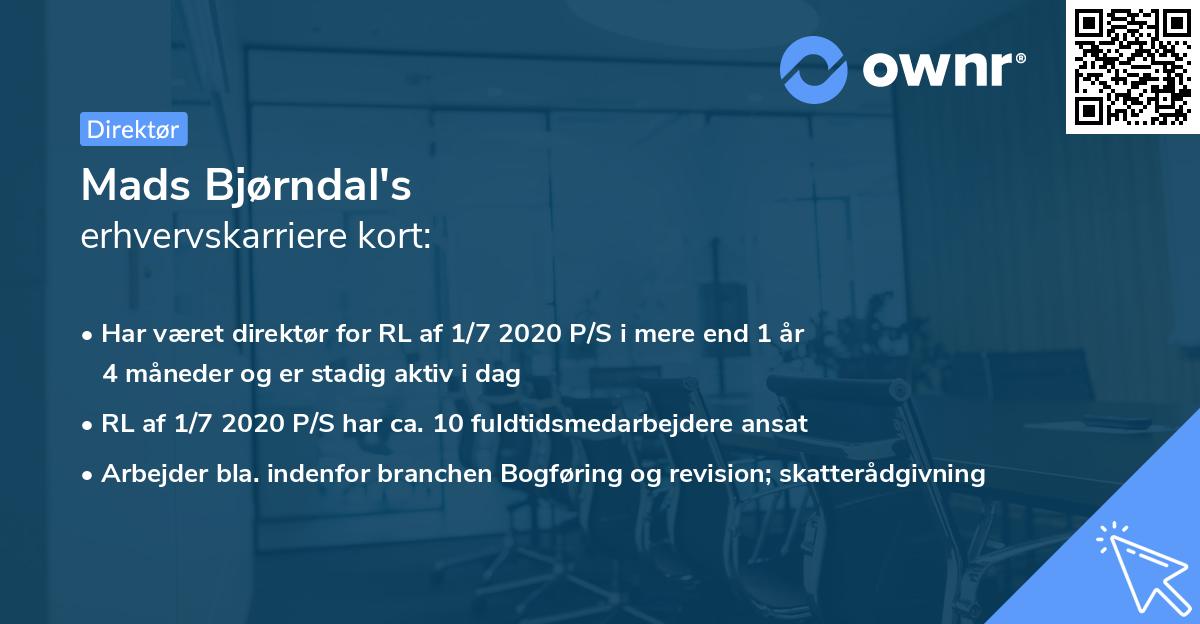 Mads Bjørndal's erhvervskarriere kort