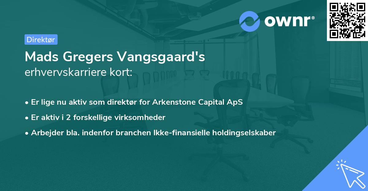 Mads Gregers Vangsgaard's erhvervskarriere kort