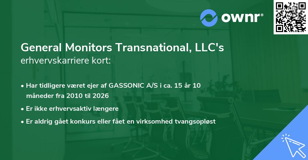 General Monitors Transnational, LLC's erhvervskarriere kort