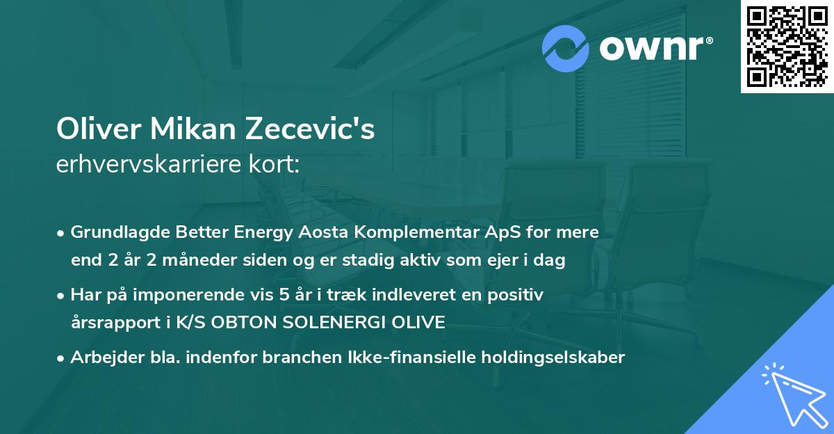 Oliver Mikan Zecevic's erhvervskarriere kort