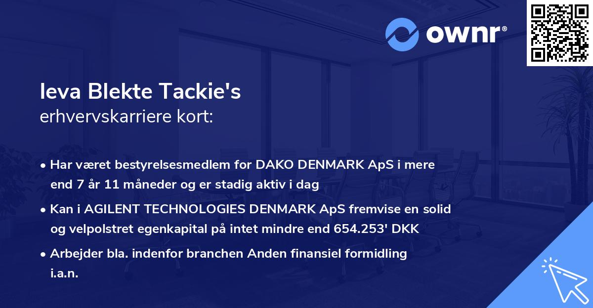 Ieva Blekte Tackie's erhvervskarriere kort