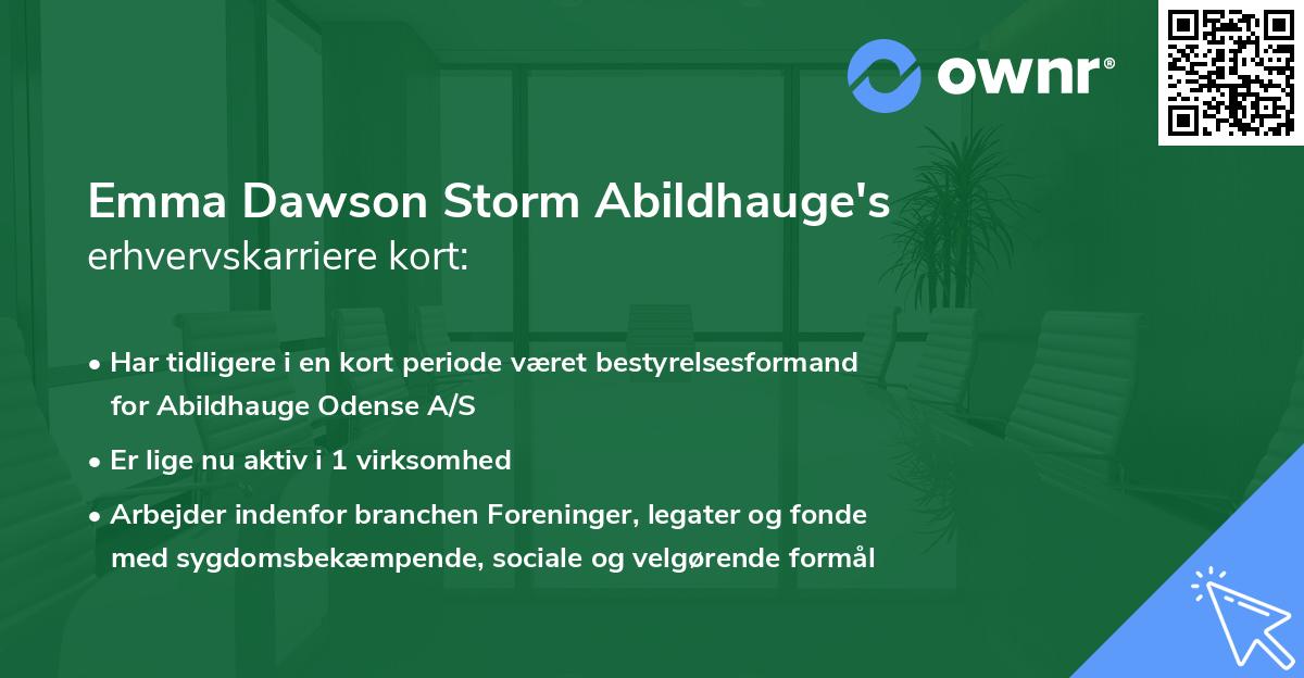 Emma Dawson Storm Abildhauge's erhvervskarriere kort