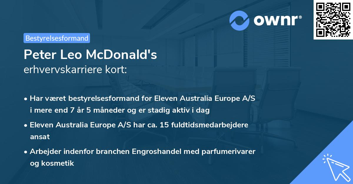 Peter Leo McDonald's erhvervskarriere kort
