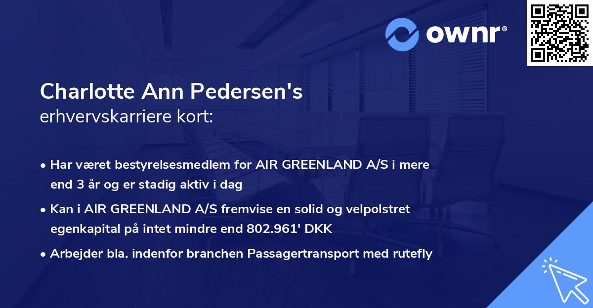 Charlotte Ann Pedersen's erhvervskarriere kort