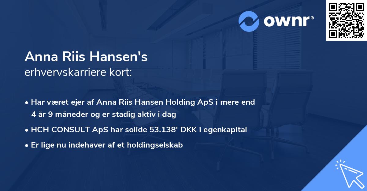 Anna Riis Hansen's erhvervskarriere kort