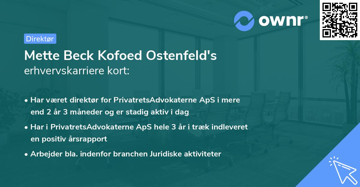 Mette Beck Kofoed Ostenfeld's erhvervskarriere kort