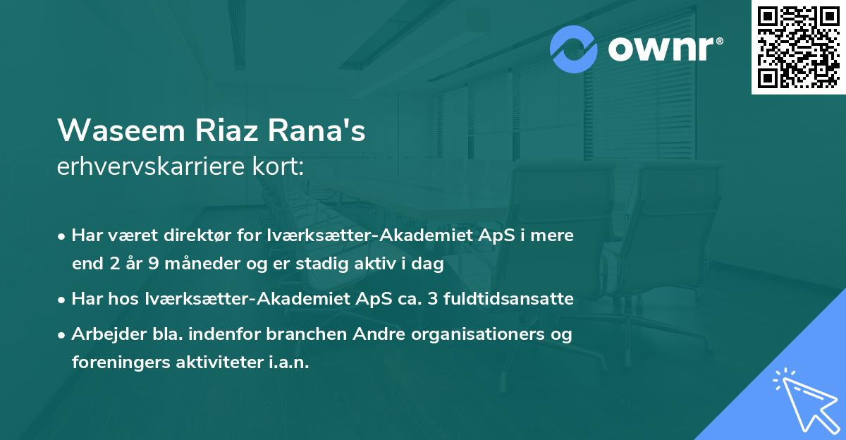 Waseem Riaz Rana's erhvervskarriere kort