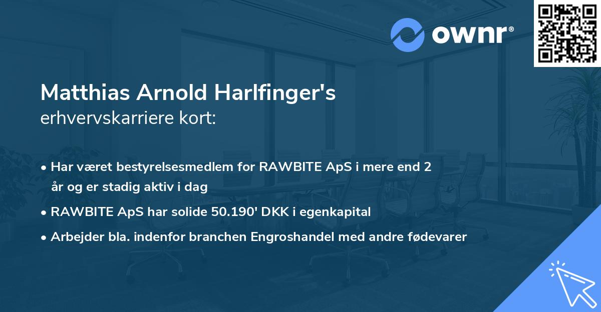 Matthias Arnold Harlfinger's erhvervskarriere kort