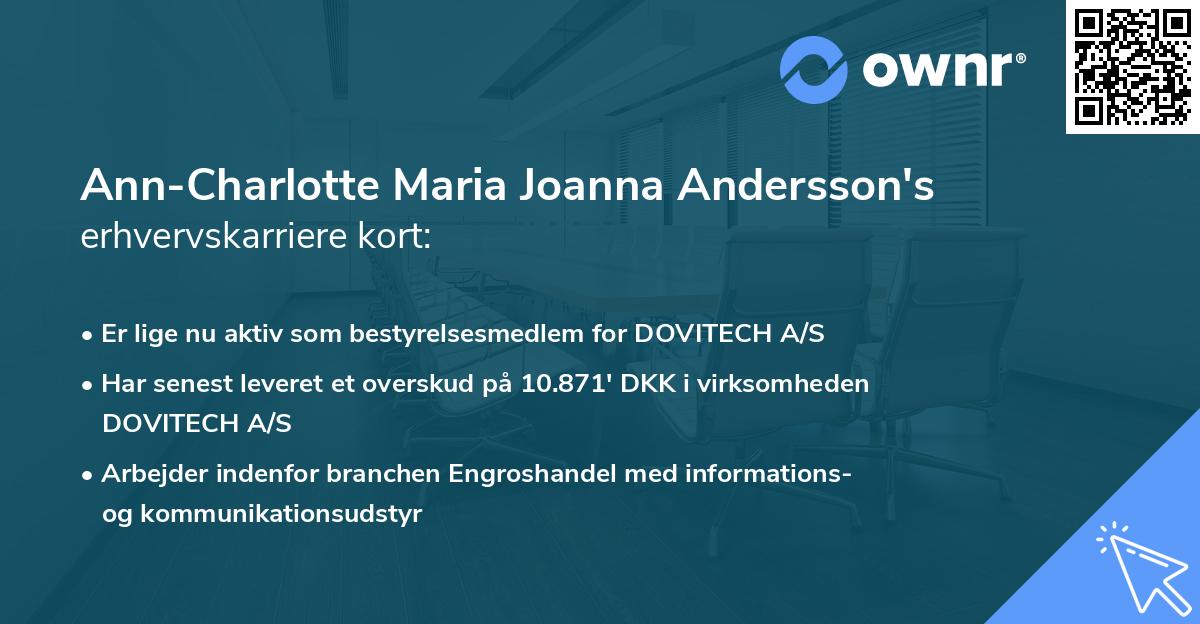 Ann-Charlotte Maria Joanna Andersson's erhvervskarriere kort