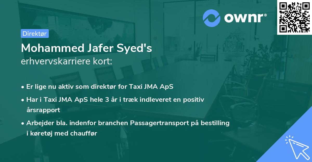 Mohammed Jafer Syed's erhvervskarriere kort