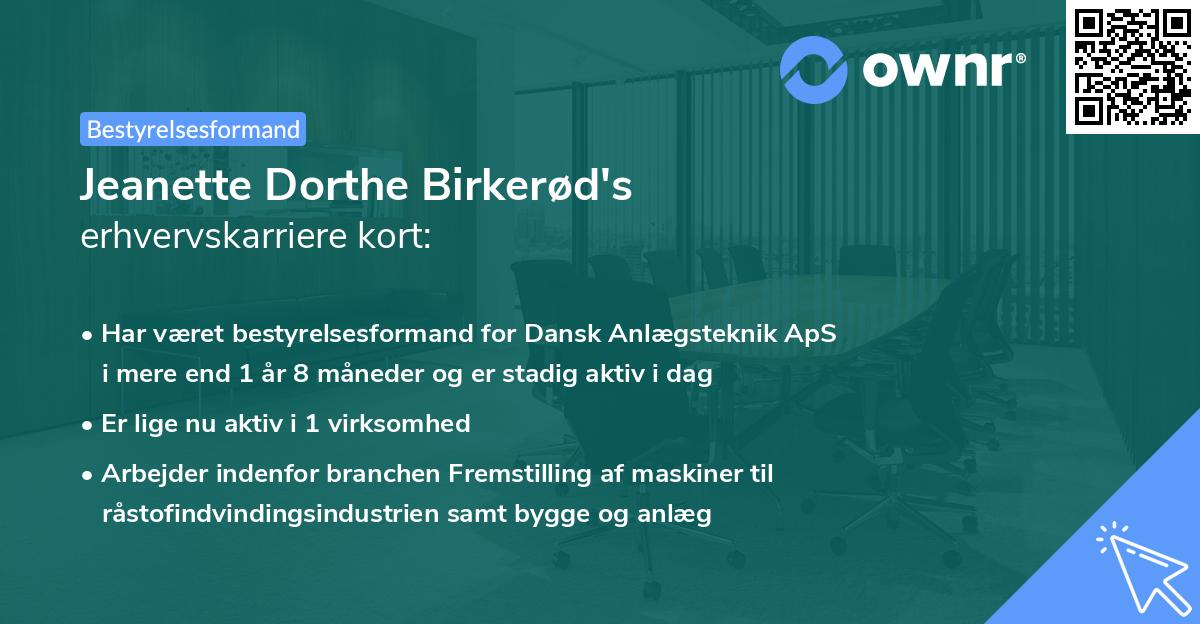 Jeanette Dorthe Birkerød's erhvervskarriere kort