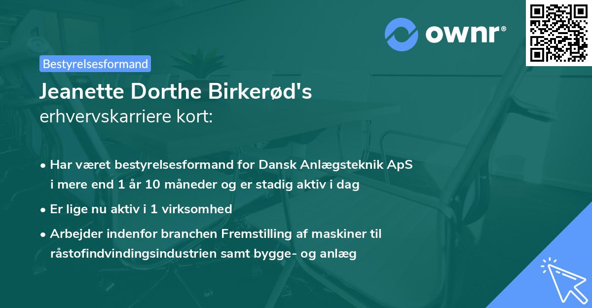 Jeanette Dorthe Birkerød's erhvervskarriere kort