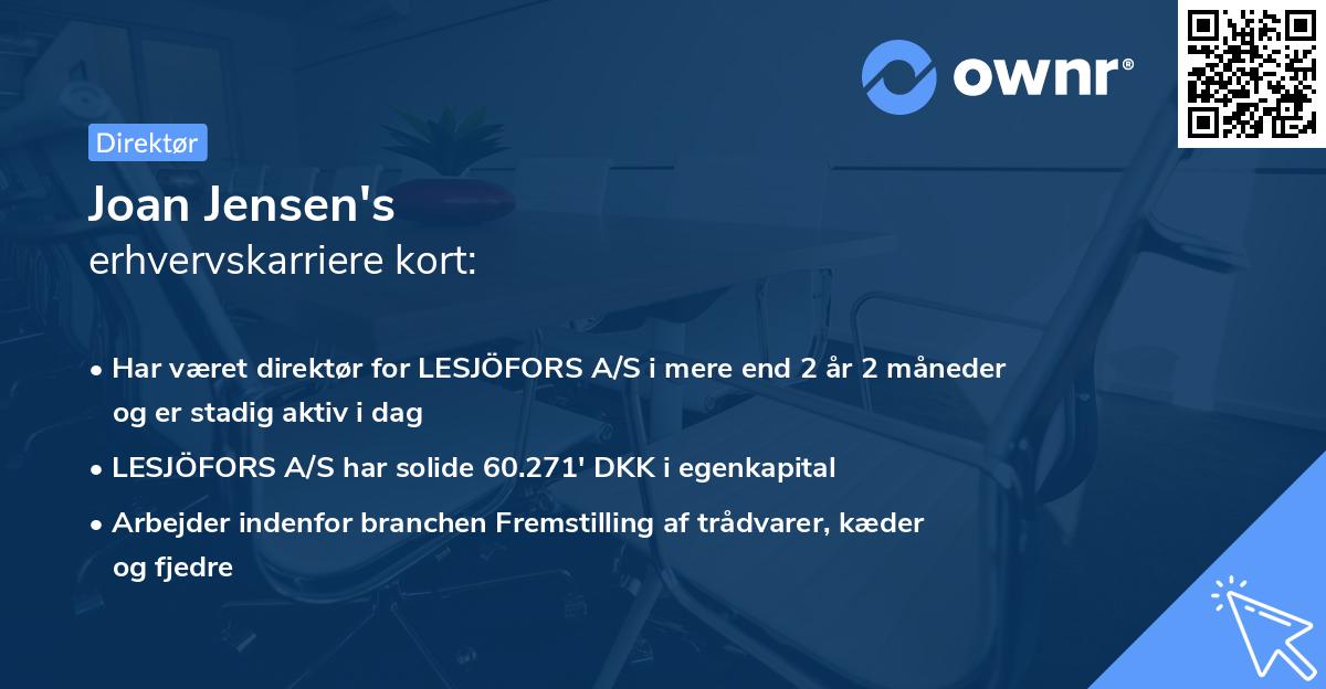 Joan Jensen's erhvervskarriere kort