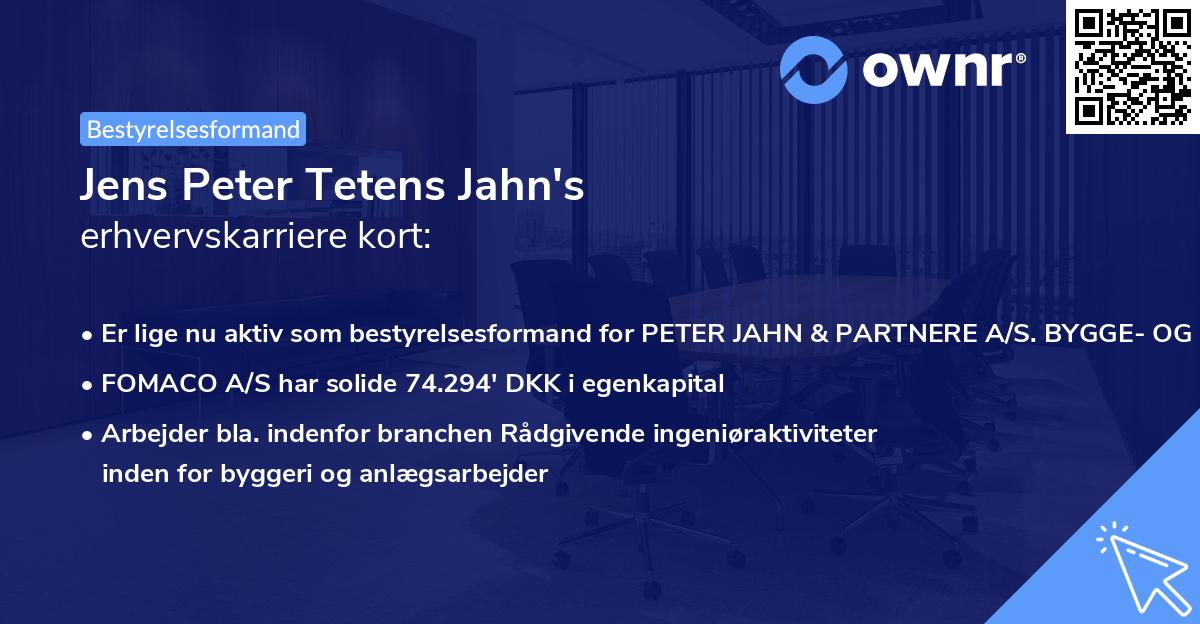Jens Peter Tetens Jahn's erhvervskarriere kort
