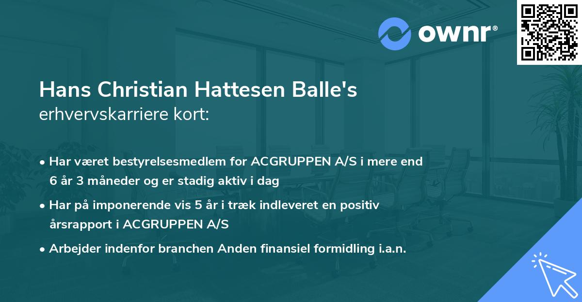 Hans Christian Hattesen Balle's erhvervskarriere kort