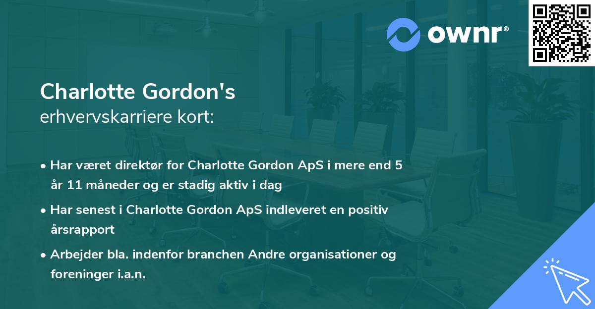 Charlotte Gordon's erhvervskarriere kort