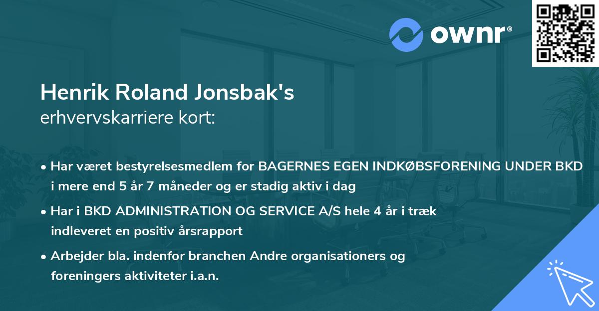Henrik Roland Jonsbak's erhvervskarriere kort
