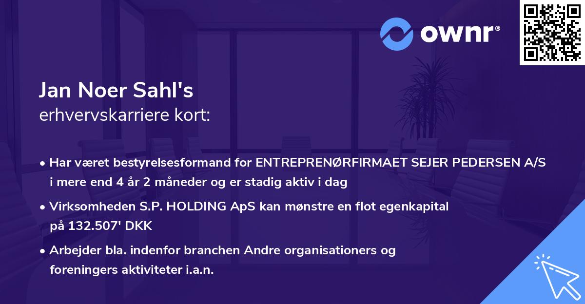 Jan Noer Sahl's erhvervskarriere kort