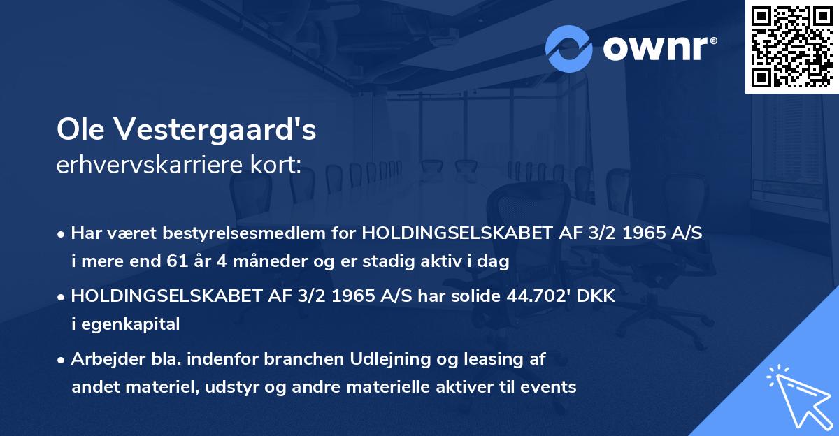 Ole Vestergaard's erhvervskarriere kort